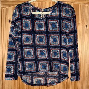 Elegant Blue and Orange Geometric Women's Sweater